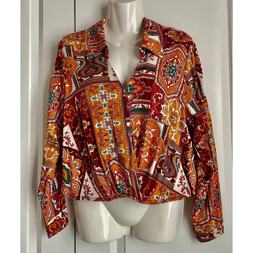 Haute Hippie Colorful BOHO Paisley Shirt W/ Long Sleeves & Elastic Waist-Large